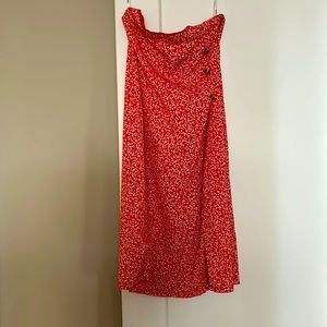 Red and white satin skirt